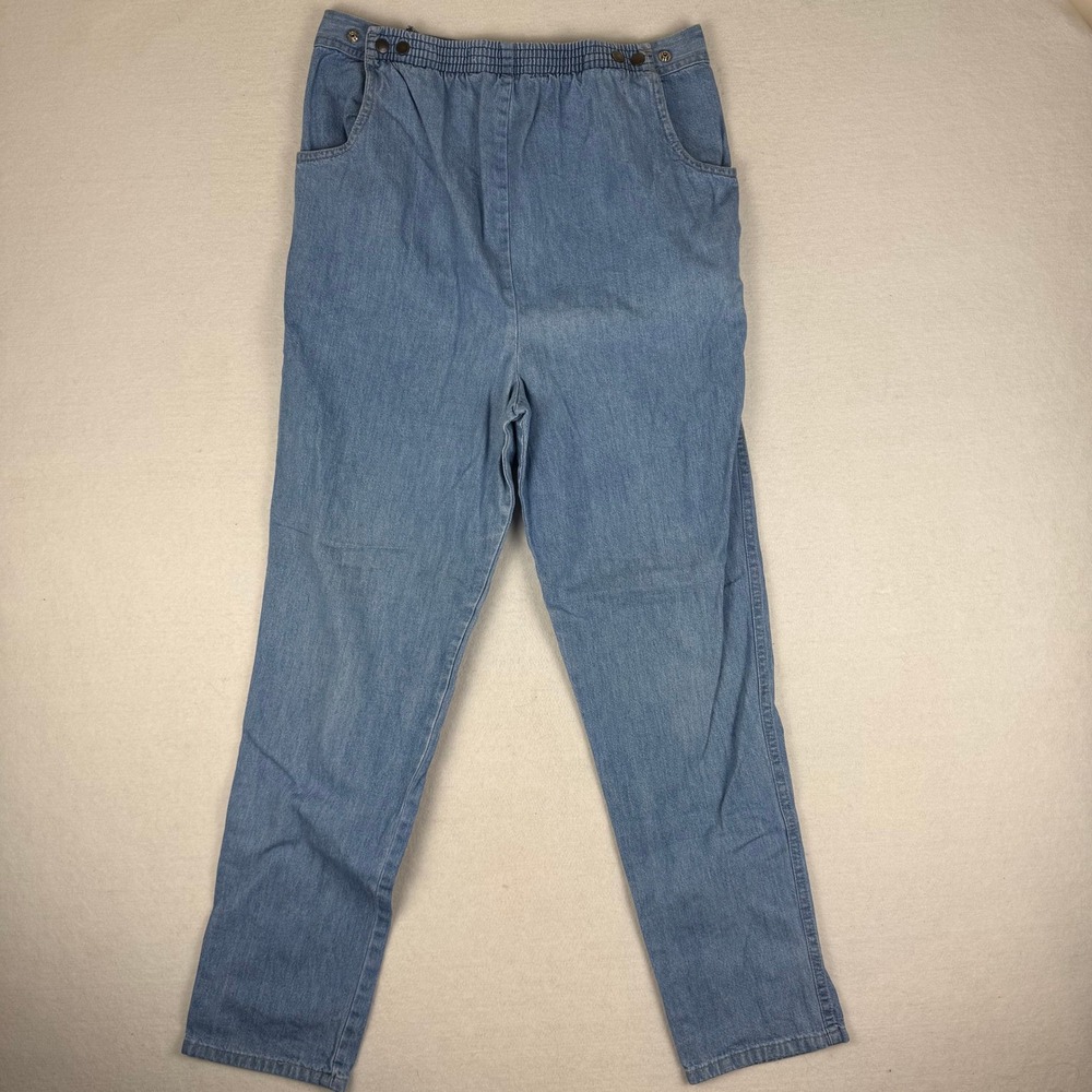 Vintage Jeanette High Waist Side Snap Denim Mom Jeans Light Wash Made in USA 10